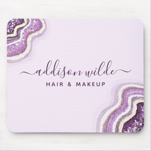 Amethyst Purple Glitter Agate Geode Luxe Chic Mouse Pad