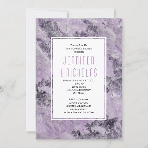 Amethyst purple marble wedding couples shower invitation