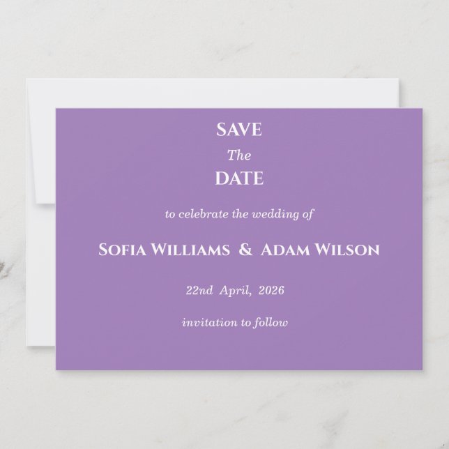 ​Amethyst Purple Minimalist Save the Date Card (Front)