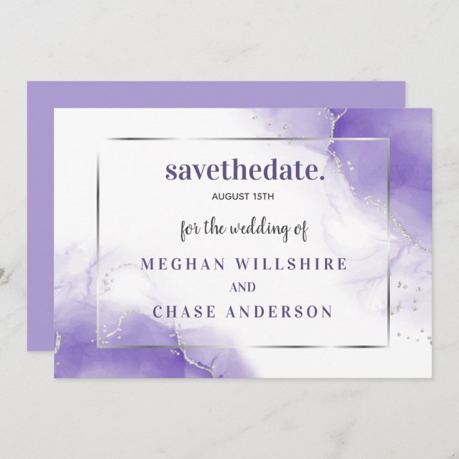 Amethyst Purple Minimalist Silver Invitation (Front/Back)