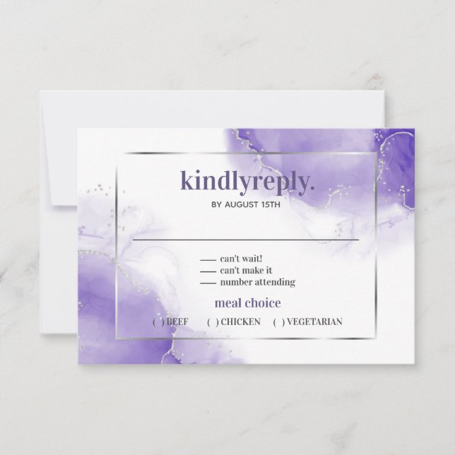 Amethyst Purple Minimalist Silver RSVP Card (Front)