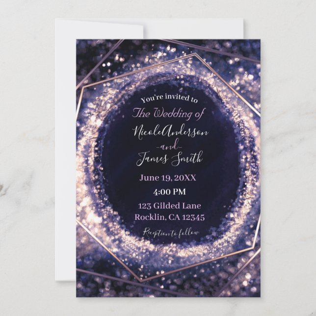 Amethyst Purple Modern Abstract Glam Wedding Invitation (Front)