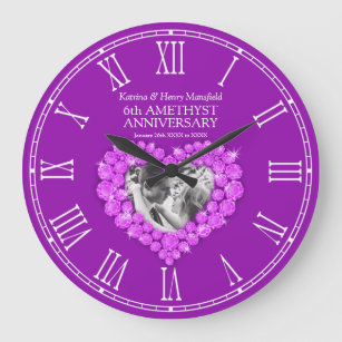 Amethyst purple photo 6th wedding anniversary large clock