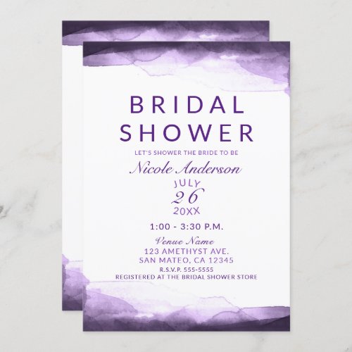 Amethyst Purple Plum Watercolor Bridal Shower Invitation