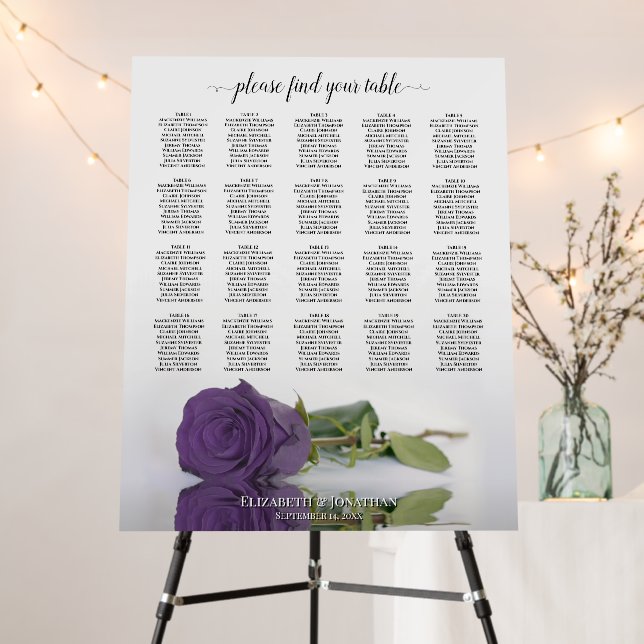 Amethyst Purple Rose 20 Table Chic Seating Chart Foam Board (In Situ (Stand))
