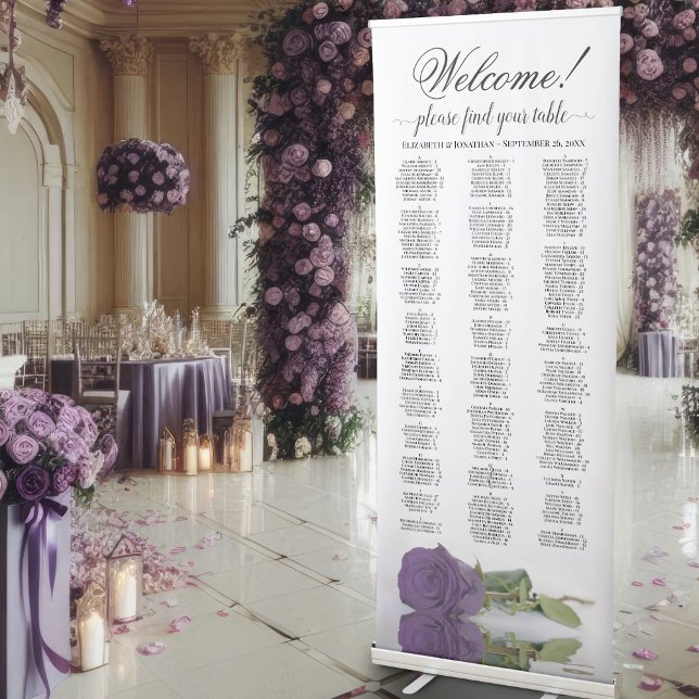 Amethyst Purple Rose Alphabetical Seating Chart Retractable Banner (Creator Uploaded)