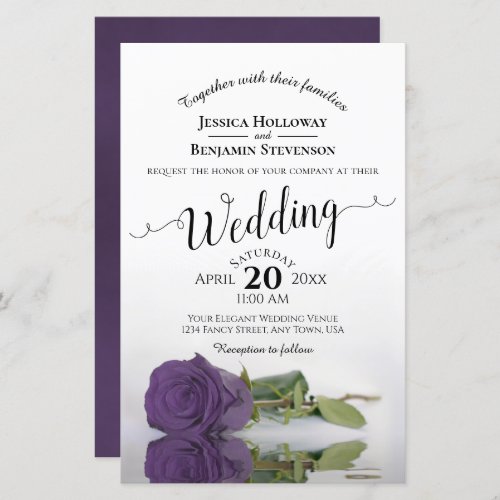 Amethyst Purple Rose BUDGET Wedding Invitation