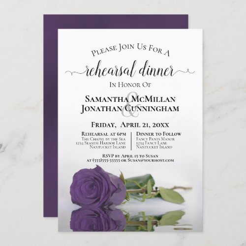 Amethyst Purple Rose Chic Wedding Rehearsal Dinner Invitation