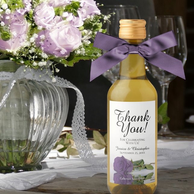 Amethyst Purple Rose Chic Wedding Thank You Mini Wine Label (Creator Uploaded)
