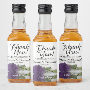 Amethyst Purple Rose Classy Wedding Thank You Mini Liquor Bottle Label