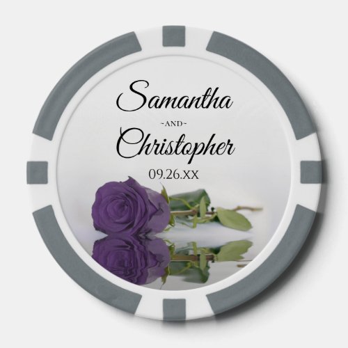 Amethyst Purple Rose Couples Names  Wedding Date Poker Chips