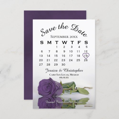 Amethyst Purple Rose Elegant Wedding Calendar Save The Date