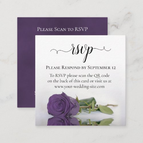 Amethyst Purple Rose Elegant Wedding RSVP QR Code Enclosure Card