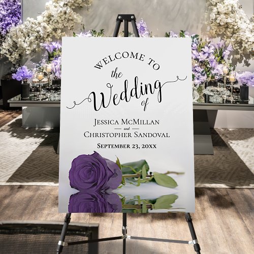 Amethyst Purple Rose Elegant Wedding Welcome Foam Board