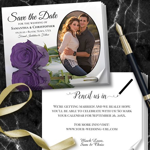 Amethyst Purple Rose Photo BUDGET Save The Date Flyer