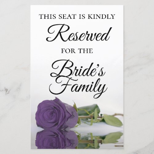 Amethyst Purple Rose Reserved Wedding Place Card