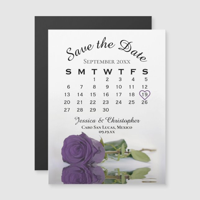 Amethyst Purple Rose Save the Date Calendar Magnet (Front/Back)