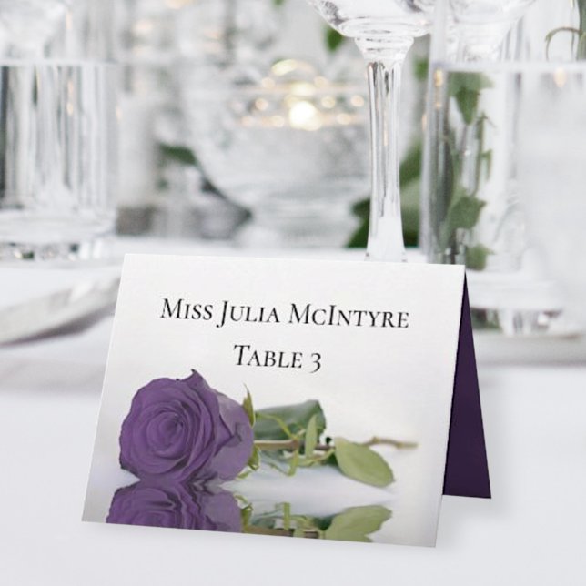 Amethyst Purple Rose Wedding DIY Fold Place Card (Creator Uploaded)