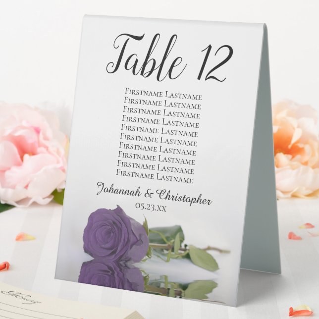 Amethyst Purple Rose Wedding Number Seating Chart Table Tent (In SItu (Wedding))