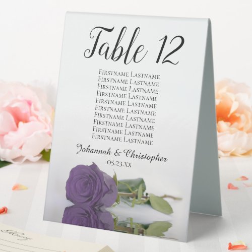 Amethyst Purple Rose Wedding Number Seating Chart Table Tent Sign