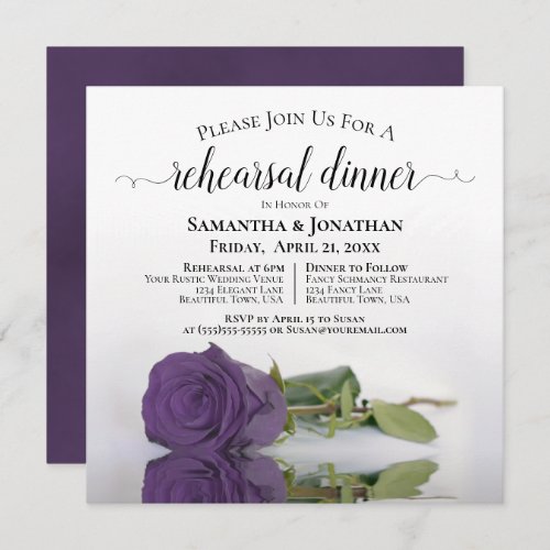 Amethyst Purple Rose Wedding Rehearsal  Dinner Invitation