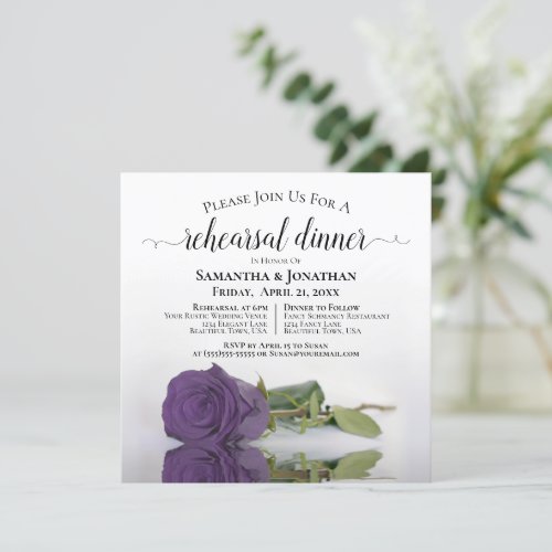 Amethyst Purple Rose Wedding Rehearsal  Dinner Invitation