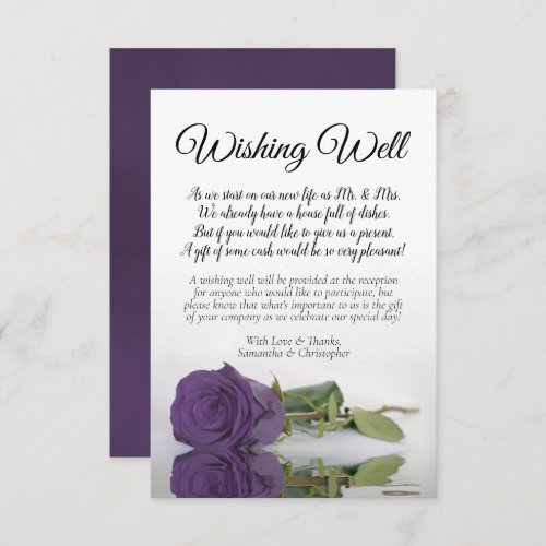 Amethyst Purple Rose Wedding Wishing Well Poem Enclosure Card