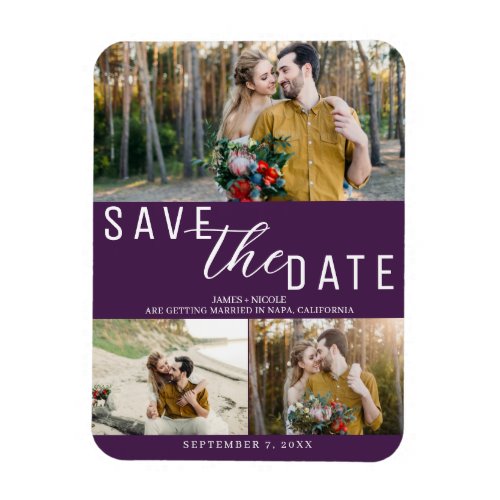 Amethyst Purple Save the Date Wedding 3 Photos Magnet