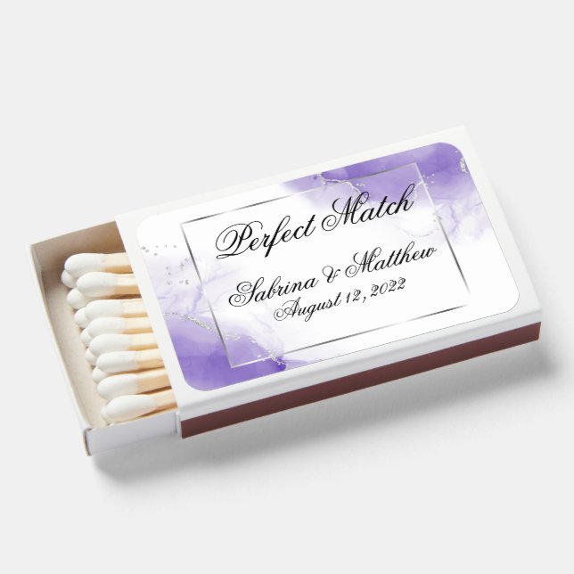 Amethyst Purple Script Silver Matchboxes (Front Open)