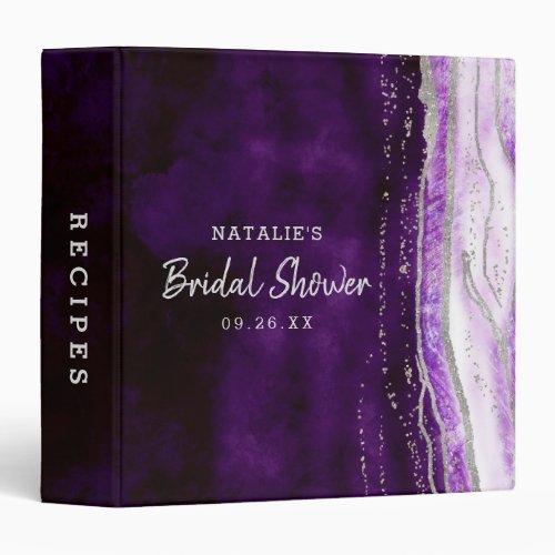 Amethyst Purple  Silver Bridal Shower Recipe Card 3 Ring Binder
