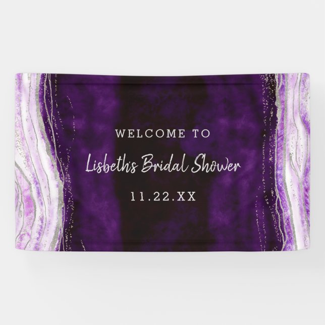 Amethyst Purple & Silver Bridal Shower Welcome Banner (Horizontal)