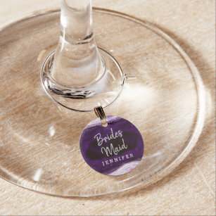 Hand crafted Sparkle Wine Glass Purple w/charm--Made by order