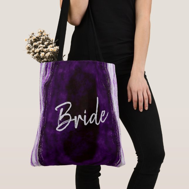 Amethyst Purple & Silver Geode Agate Marble Bride Tote Bag (Close Up)