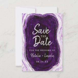 Amethyst Purple & Silver Geode Agate Marble Modern Save The Date