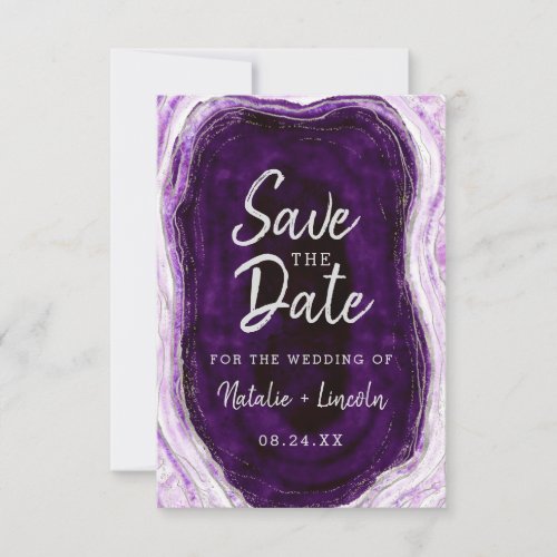 Amethyst Purple  Silver Geode Agate Marble Modern Save The Date