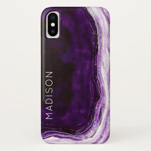 Amethyst Purple  Silver Geode Agate Personalized iPhone XS Case