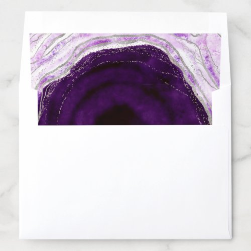 Amethyst Purple  Silver Geode Agate Slice Wedding Envelope Liner