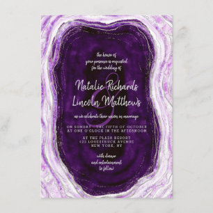Amethyst Purple & Silver Geode Agate Slice Wedding Invitation