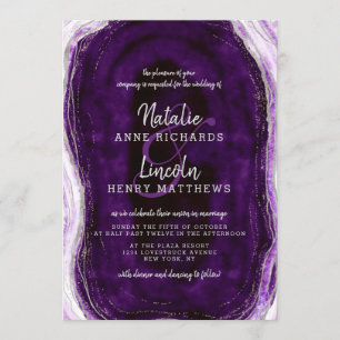 Amethyst Purple & Silver Geode Agate Slice Wedding Invitation