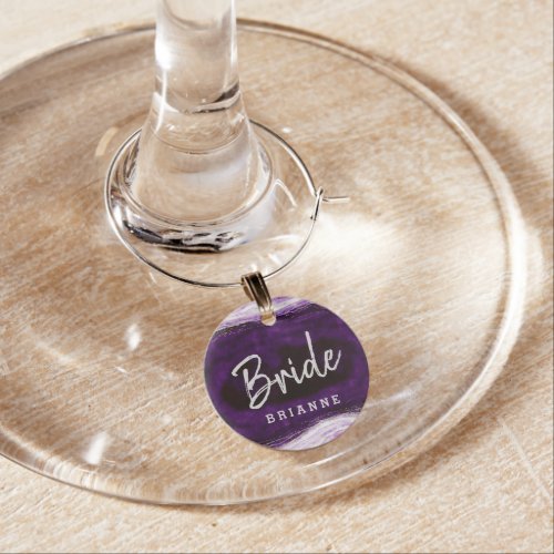 Amethyst Purple  Silver Geode Bride Personalized Wine Charm