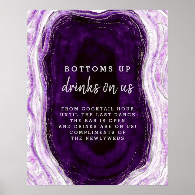 Amethyst Purple & Silver Geode Open Bar Table Sign (Front)