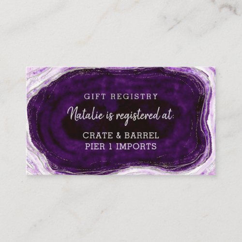 Amethyst Purple Silver Geode Shower Gift Registry Enclosure Card