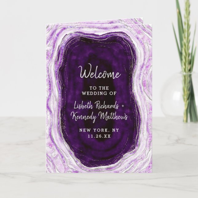 Amethyst Purple & Silver Geode Wedding Ceremony Program (Front)