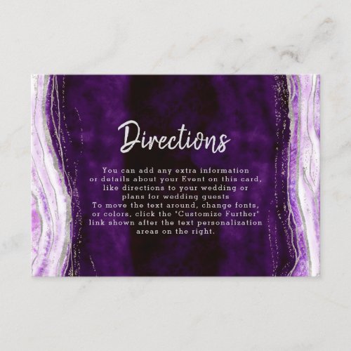 Amethyst Purple  Silver Geode Wedding Directions Enclosure Card