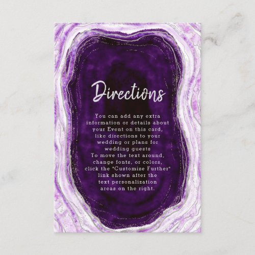 Amethyst Purple  Silver Geode Wedding Directions Enclosure Card