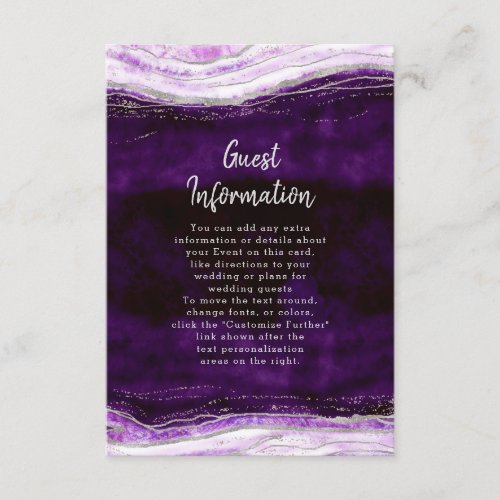 Amethyst Purple  Silver Geode Wedding Information Enclosure Card