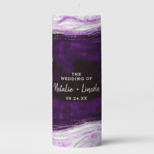 Amethyst Purple & Silver Geode Wedding Monogram Pillar Candle