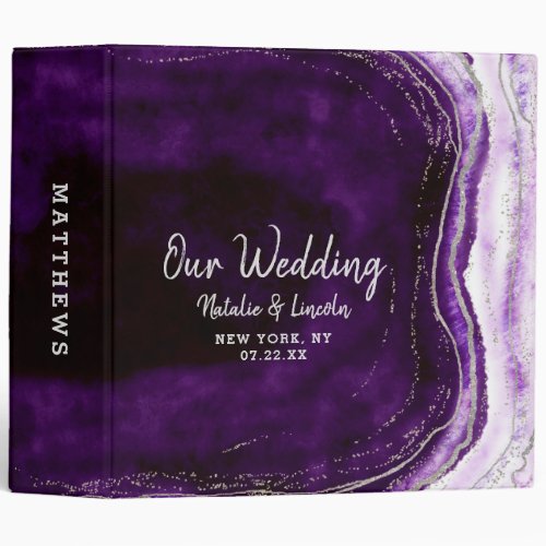 Amethyst Purple  Silver Geode Wedding Photo Album 3 Ring Binder