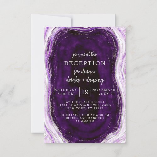 Amethyst Purple  Silver Geode Wedding Reception Invitation