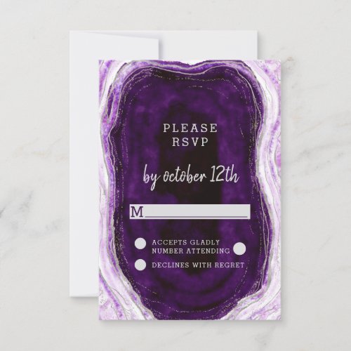 Amethyst Purple  Silver Geode Wedding RSVP Reply